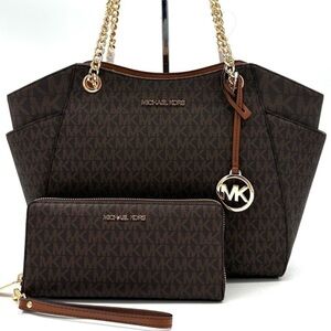 Michael Kors Large Jet Set Travel Chain Shoulder Bag & Continental Wallet Brown
